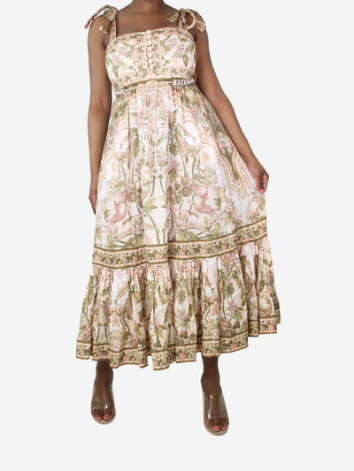 Green and pink floral printed linen dress - size UK 12 Dresses Zimmermann 