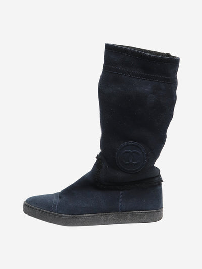 Navy blue suede shearling boots - size EU 38.5 Boots Chanel 