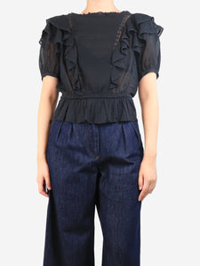 Isabel Marant Etoile Black ruffled lace-trim top - size UK 10