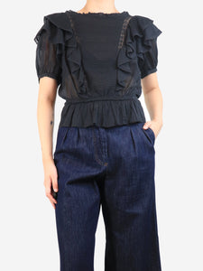 Isabel Marant Etoile Black ruffled lace-trim top - size UK 10