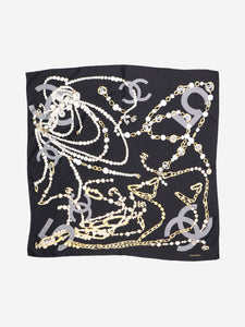 Chanel Black pearl printed silk scarf