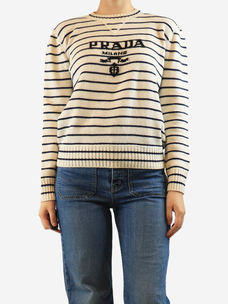 Cream striped logo jumper - size S product image