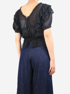 Isabel Marant Etoile Black ruffled lace-trim top - size UK 10