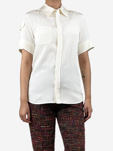 Victoria Beckham Cream short-sleeved crepe shirt - size UK 8