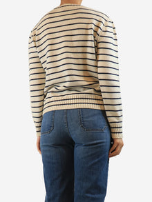 Cream striped logo jumper - size S Knitwear Prada 
