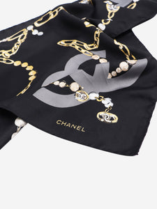 Chanel Black pearl printed silk scarf