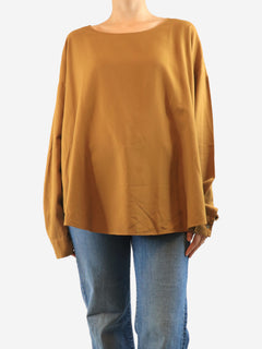 Tan long-sleeved cotton-blend top - size L