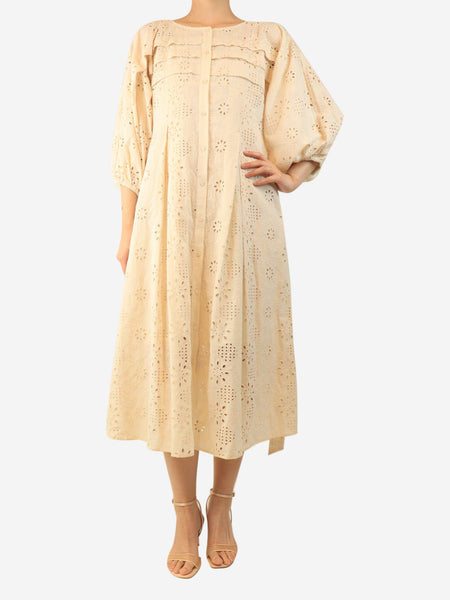 Cream long-sleeve broderie dress - size UK 12 product image