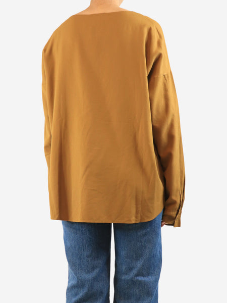 Tan long-sleeved cotton-blend top - size L alternate image