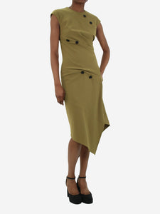 Proenza Schouler Green asymmetric button detail midi dress - size US 2