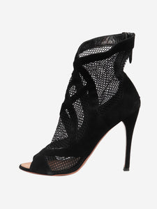 Alaia Black suede mesh peep-toe ankle boots - size EU 40