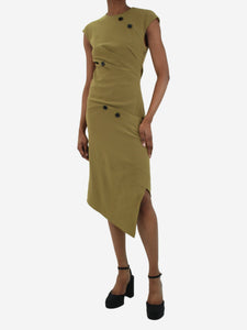 Proenza Schouler Green asymmetric button detail midi dress - size US 2