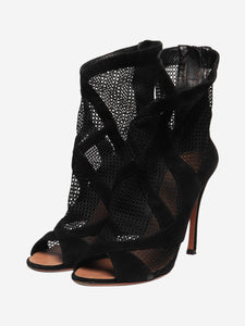 Alaia Black suede mesh peep-toe ankle boots - size EU 40
