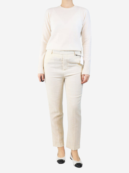 Cream linen and wool-blend trousers - size UK 10 alternate image