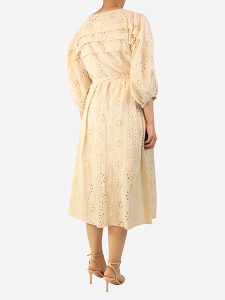 Cream long-sleeve broderie dress - size UK 12 alternate image