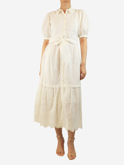 White broderie puff sleeve midi dress - size UK 8 Dresses ME+EM 