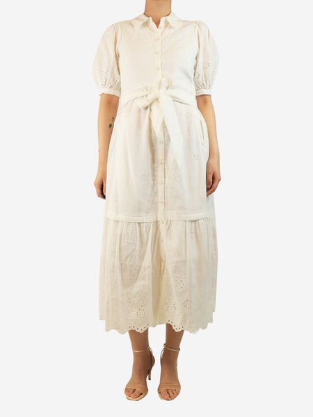 White broderie puff sleeve midi dress - size UK 8 alternate image