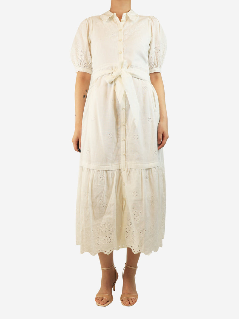 White broderie puff sleeve midi dress - size UK 8 Dresses ME+EM 