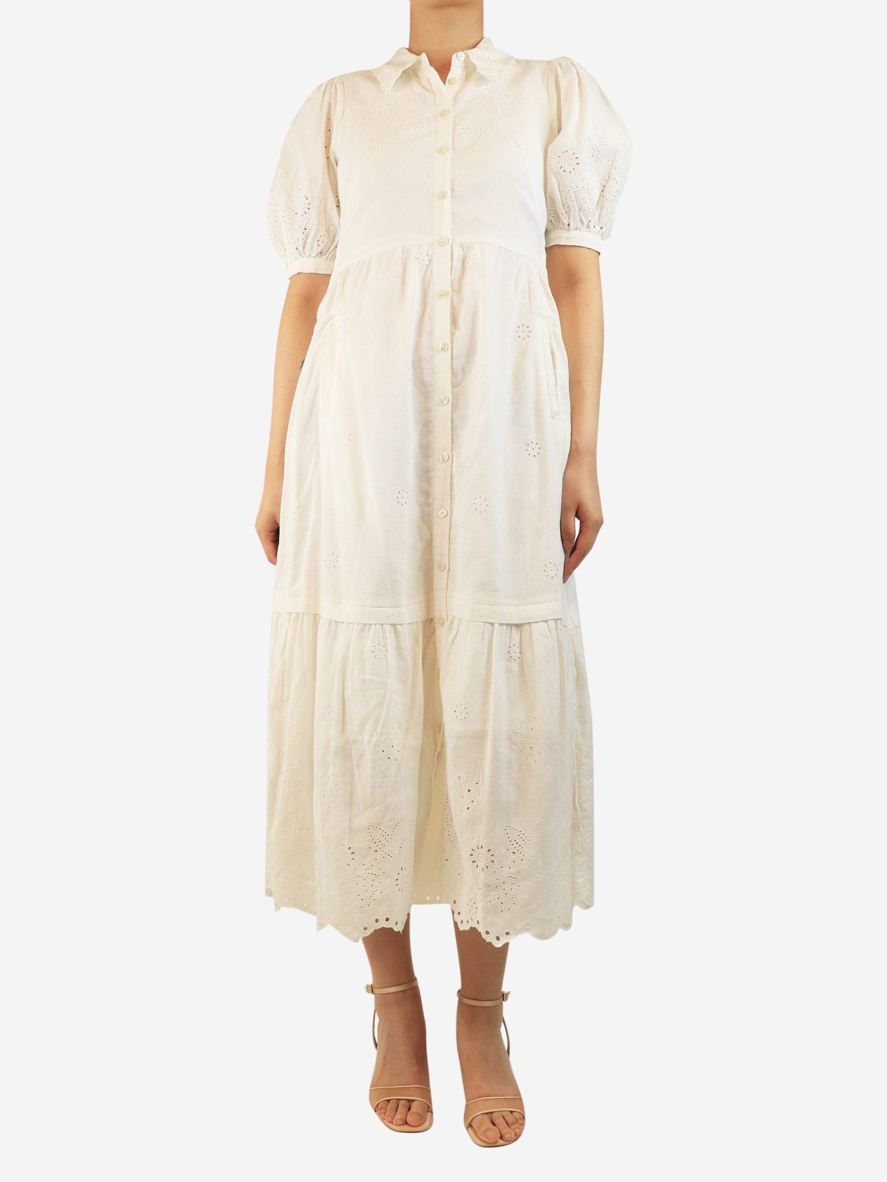 White broderie puff sleeve midi dress - size UK 8 Dresses ME+EM 