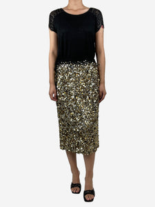 Dries Van Noten Gold sequin drawstring midi skirt - size UK 10