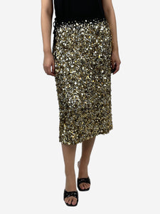 Dries Van Noten Gold sequin drawstring midi skirt - size UK 10