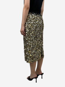 Dries Van Noten Gold sequin drawstring midi skirt - size UK 10