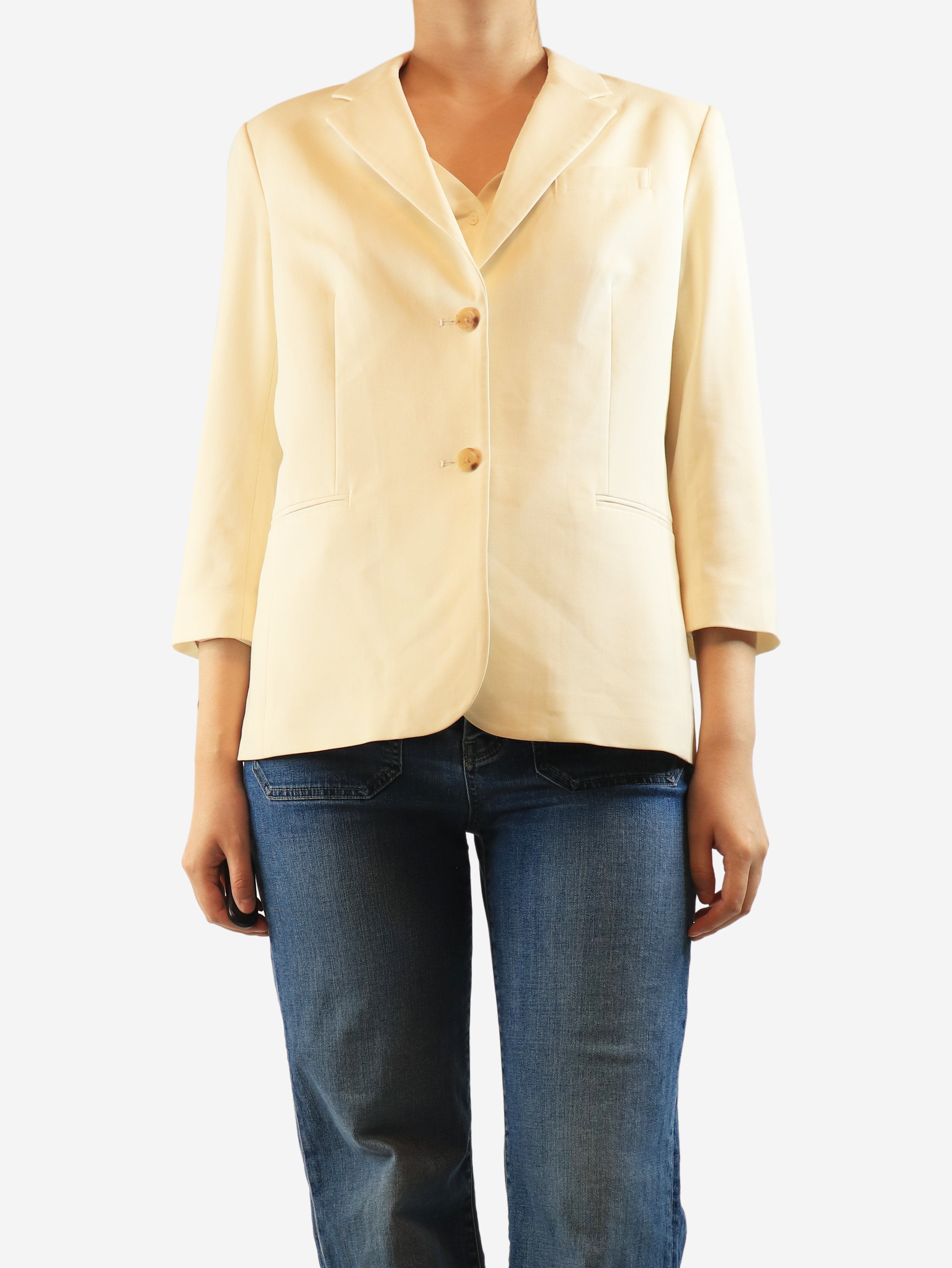 Cream wool-blend blazer - size UK 16