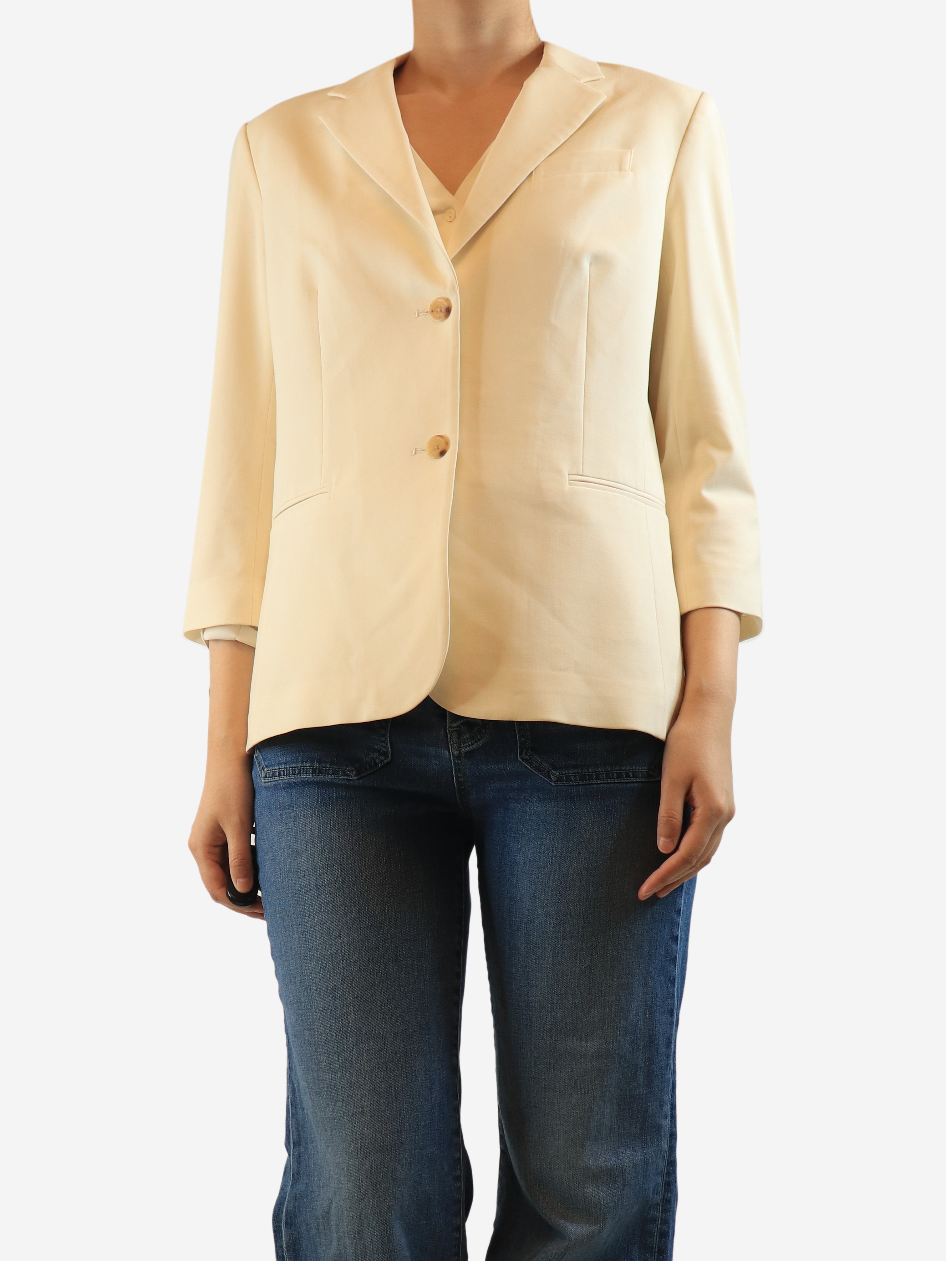 Cream wool-blend blazer - size UK 16