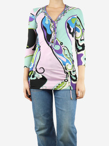 Emilio Pucci Multicolour printed drawstring top - size UK 8