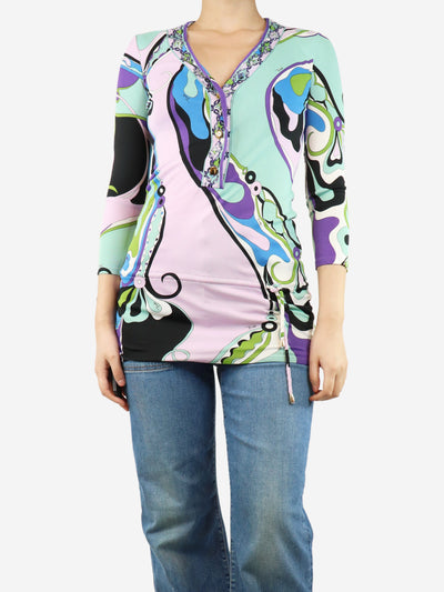 Multicolour printed drawstring top - size UK 8 Tops Emilio Pucci 