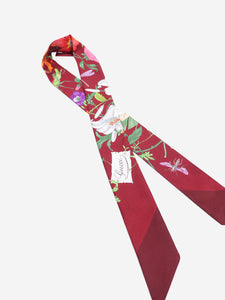 Gucci Burgundy silk floral twilly