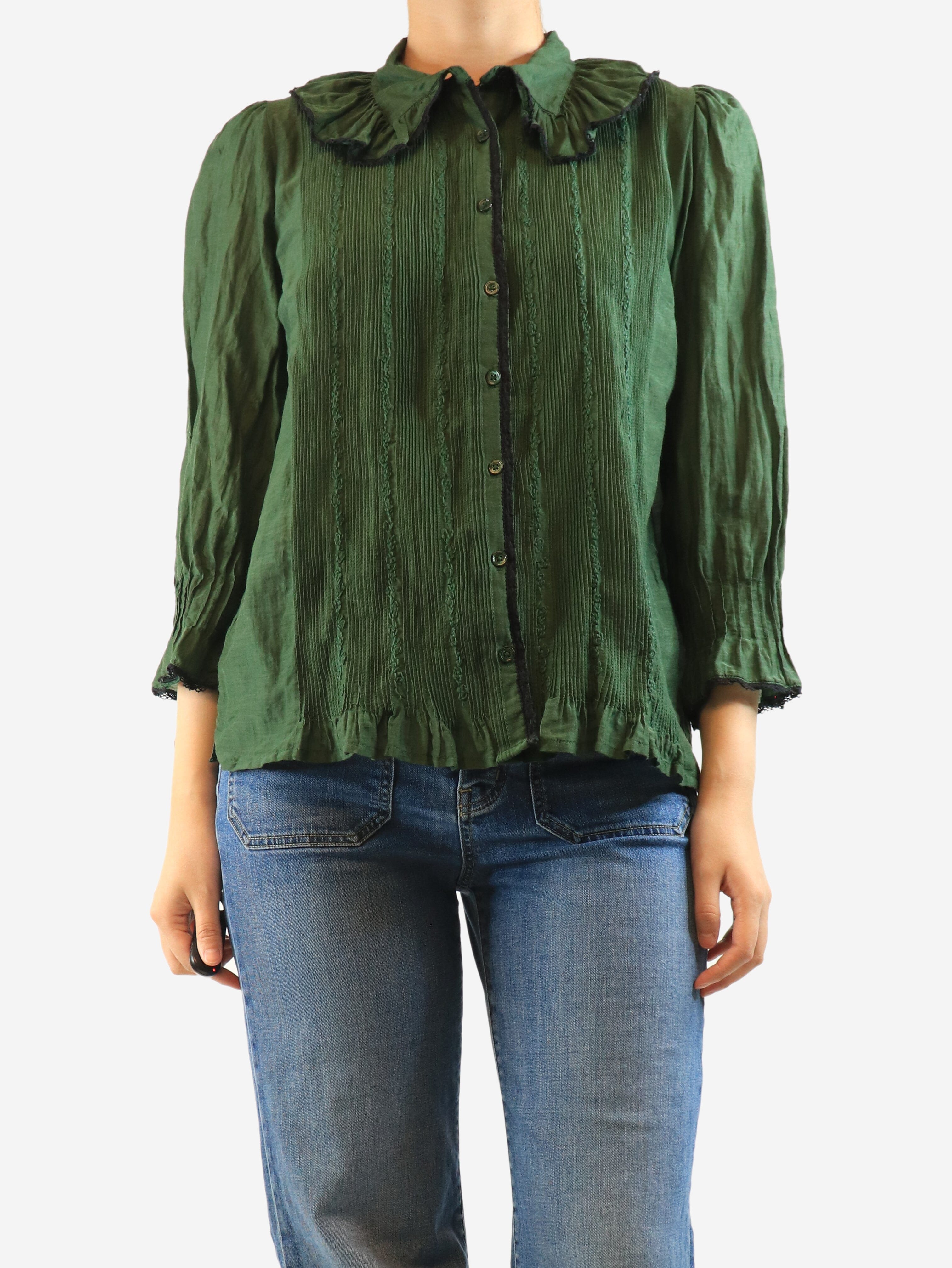 Brora Green lace-trim blouse - size UK 12 Tops Brora 