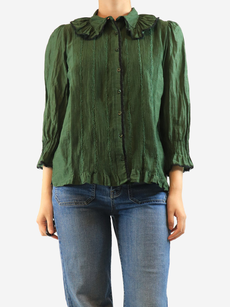 Brora Green lace-trim blouse - size UK 12 Tops Brora 