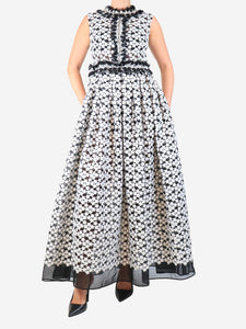 Huishan Zhang Black sleeveless floral applique maxi dress - size UK 10