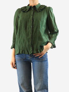 Brora Green lace-trim blouse - size UK 12 Tops Brora 