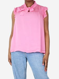 Etro Pink ruffled neck-tie blouse - size UK 14