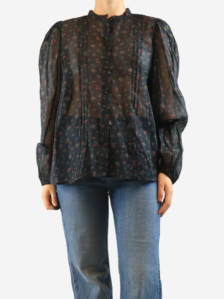 Black sheer floral printed blouse - size M product image