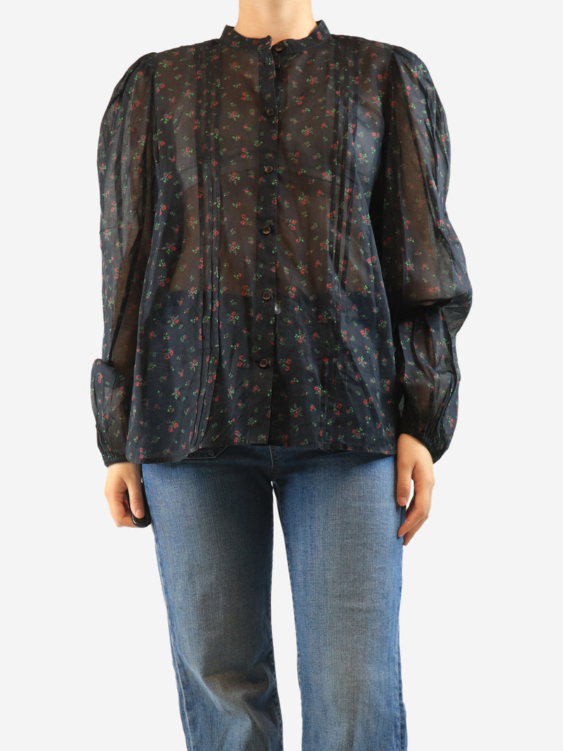 Black sheer floral printed blouse - size M Tops Stella Nova 
