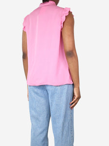 Etro Pink ruffled neck-tie blouse - size UK 14