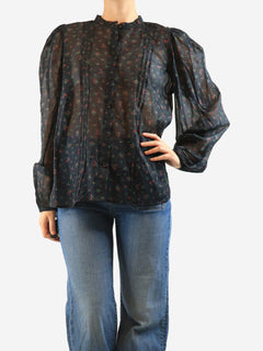 Black sheer floral printed blouse - size M Tops Stella Nova 