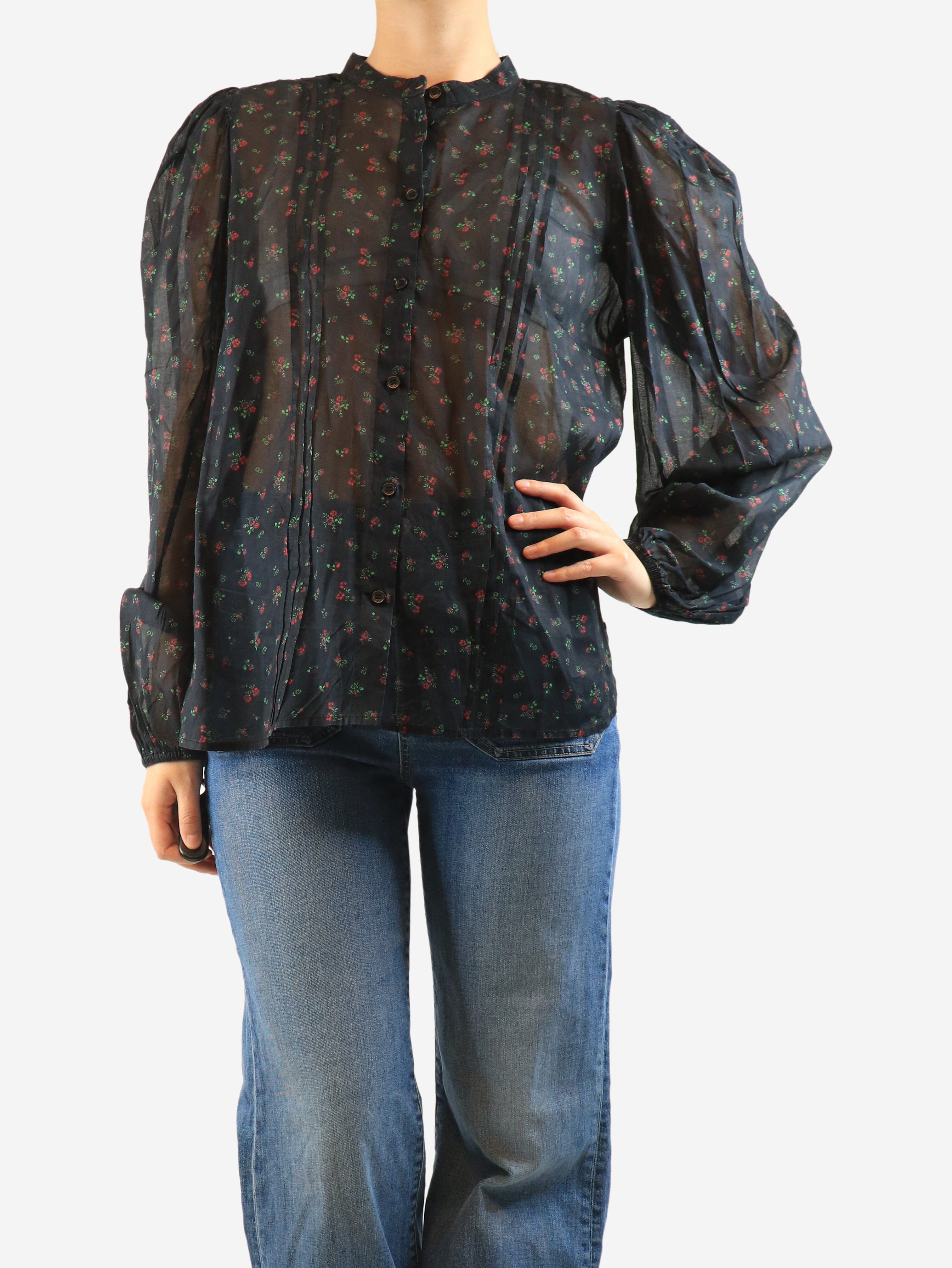 Black sheer floral printed blouse - size M Tops Stella Nova 