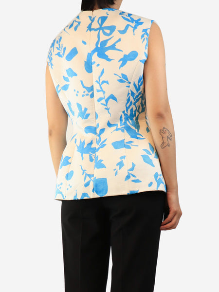 Blue and white rose zip-front top - size UK 12 alternate image
