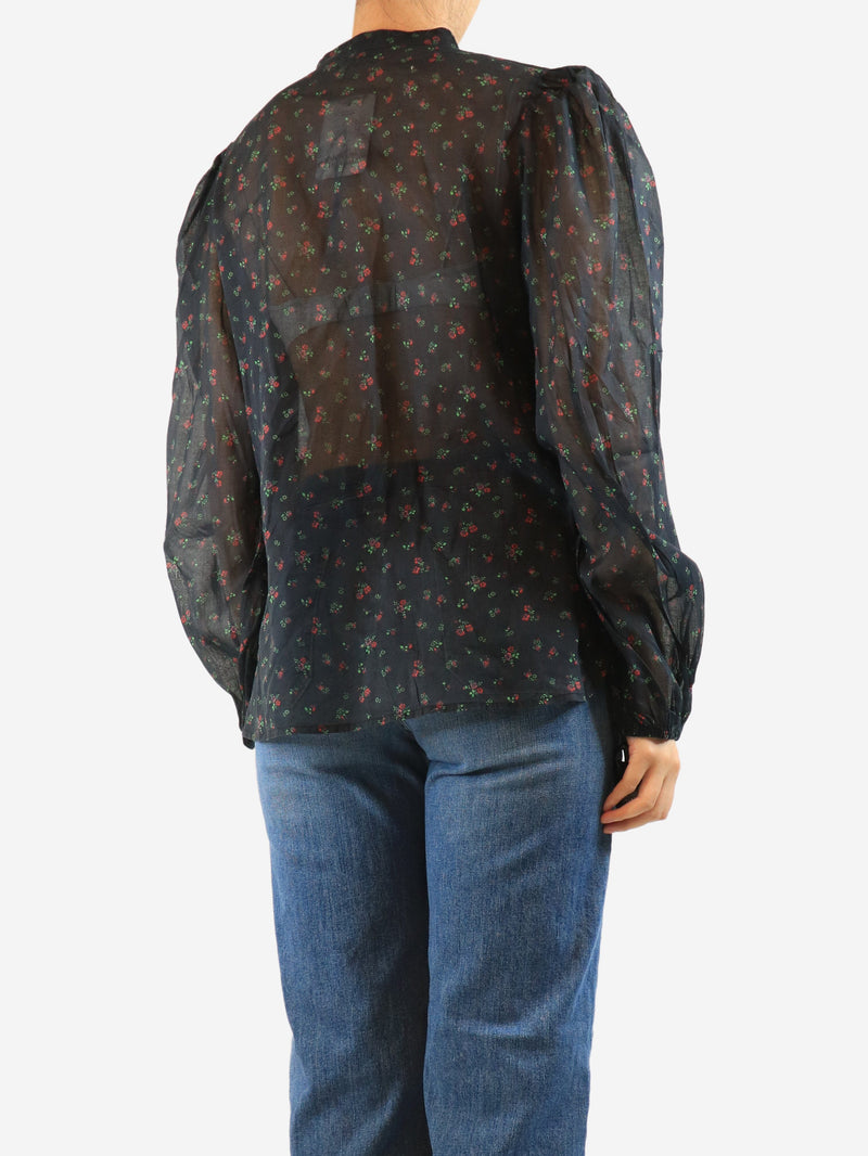 Black sheer floral printed blouse - size M Tops Stella Nova 