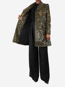 Versace Black vinyl monogram coat - size UK 6