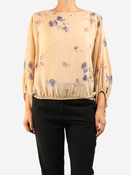 Neutral floral watercolour silk top - size M product image
