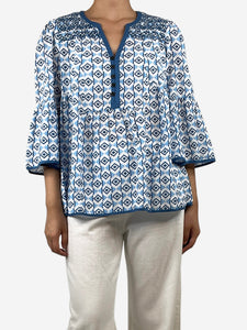 Cefinn Blue flare-sleeve printed shirt - size UK 12