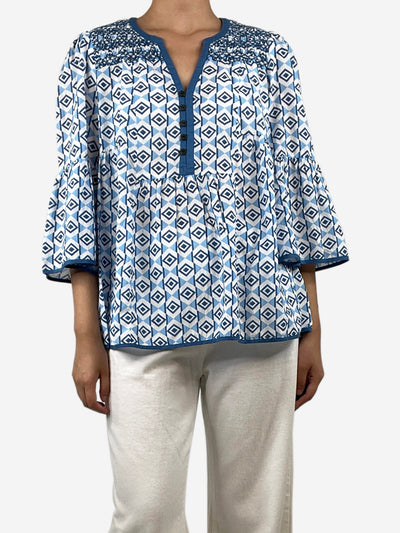 Blue flare-sleeve printed shirt - size UK 12 Tops Cefinn 