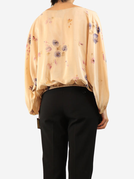Neutral floral watercolour silk top - size M alternate image