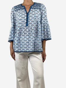 Cefinn Blue flare-sleeve printed shirt - size UK 12