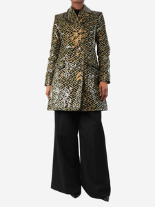 Versace Black vinyl monogram coat - size UK 6